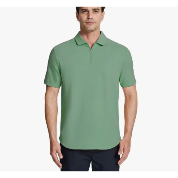 VANCAMEL Mens Large Green Quarter Zip Polo Shirt Dynamic Flex Cotton Stretch NWT - Picture 1 of 6